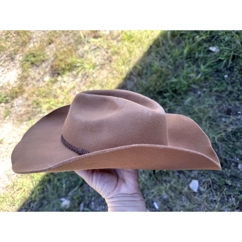 Avenu Zoe Cowboy Hat Womens Brown Tan 100% Wool Western Wide‎ Brim Braided Band